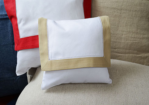 Mini Hemstitch Baby Envelope Pillows. 8x8" Taupe color border - Click Image to Close